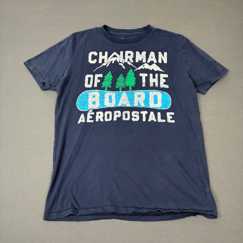 Y2K Aeropostale Chairman of the Board Snow Mountain Blue T-Shirt Men Size Small